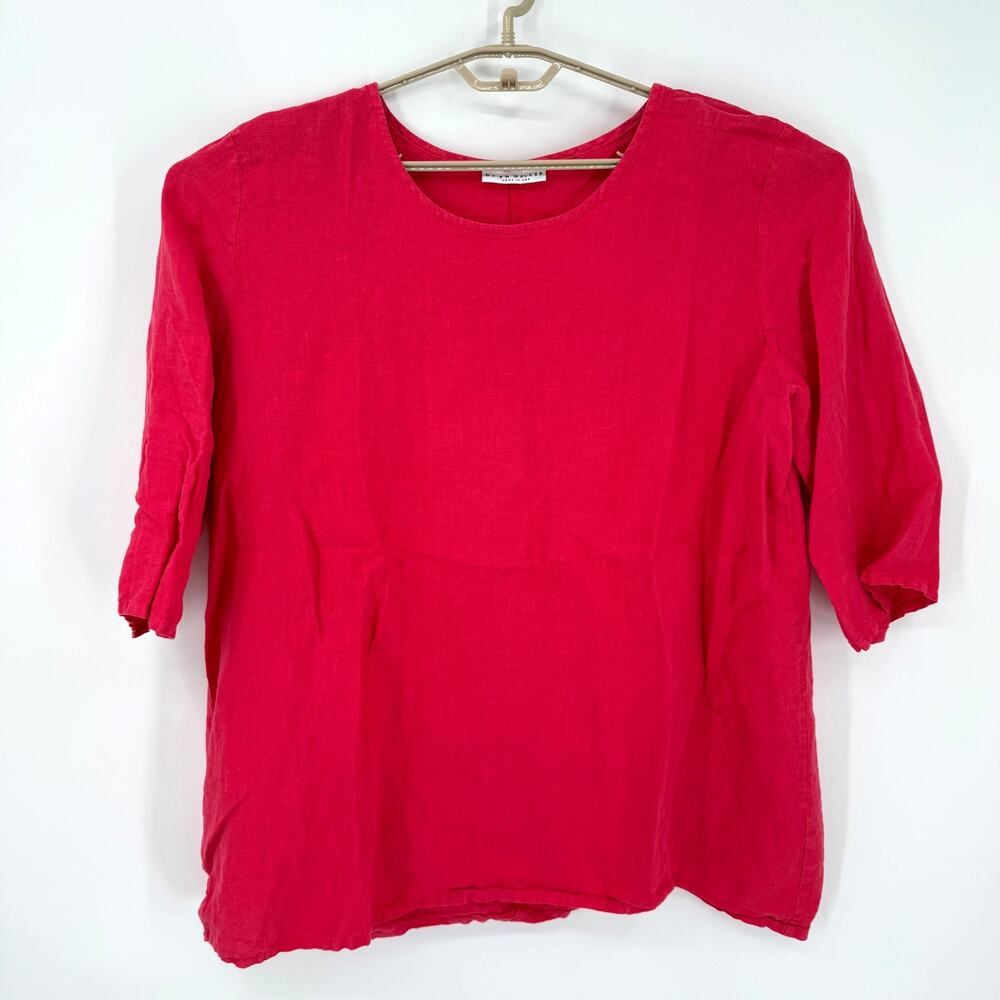 Bryn Walker 100% Linen Tunic Top Boxy Oversize 3/4 Sleeves Pink Coral Size Large